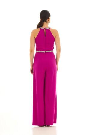 Fuchsia Collar and Stone Waist Jumpsuit - 5