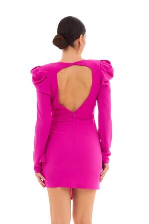 Fuchsia Crepe Backless Padded Short Evening Dress - 5