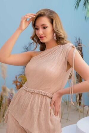 Gold Knitted One-Shoulder Jumpsuit - 3