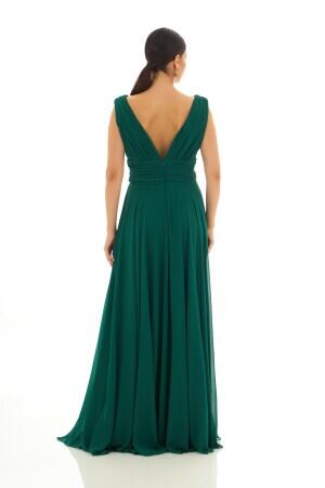 Green Chiffon V-Neck Long Evening Dress - 5