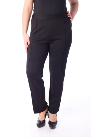 Front Stitched Diver Plus Size Trousers Black - 2