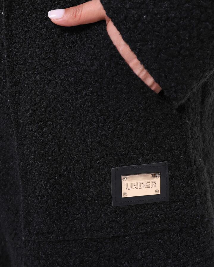 Hooded Boucle Plus Size Long Coat Black - 11