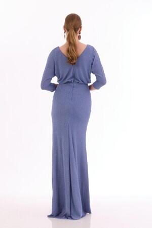 Indigo Silvery Slit Long Evening Dress - 5