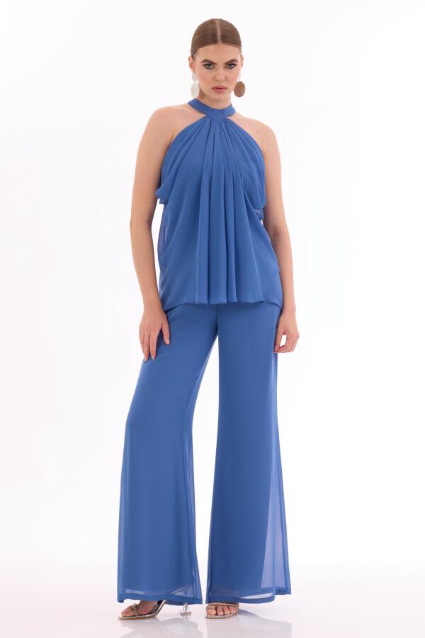 Indigo Chiffon Halter Jumpsuit - 1