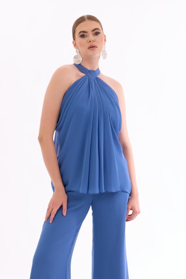 Indigo Chiffon Halter Jumpsuit - 2