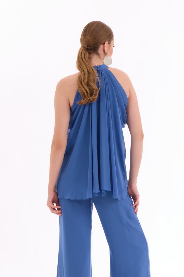 Indigo Chiffon Halter Jumpsuit - 5