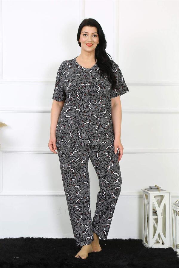 Kadın 5XL-6XL-7XL-8XL Büyük Beden Kısa Kol Pijama Takım 75011 - 3