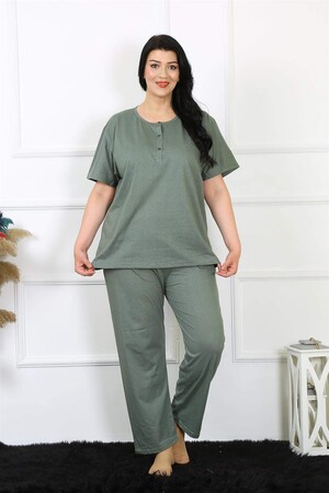 Kadın 5XL-6XL-7XL-8XL Büyük Beden Yeşil Kısa Kol Pijama Takım 75012 - 3