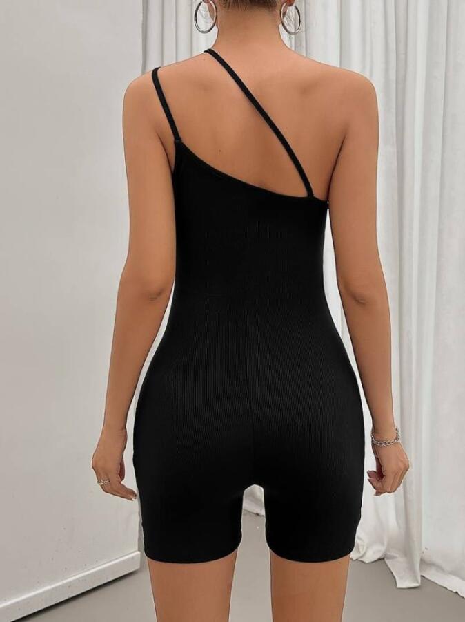 Kadın Asimetrik Askılı Mini Kaşkorse Bodycon Tulum - 8