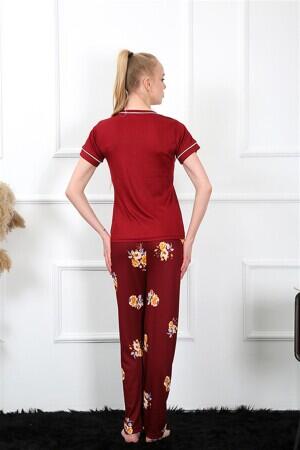 Kadın Bordo Kısa Kol Pijama Takım 20388 - 4