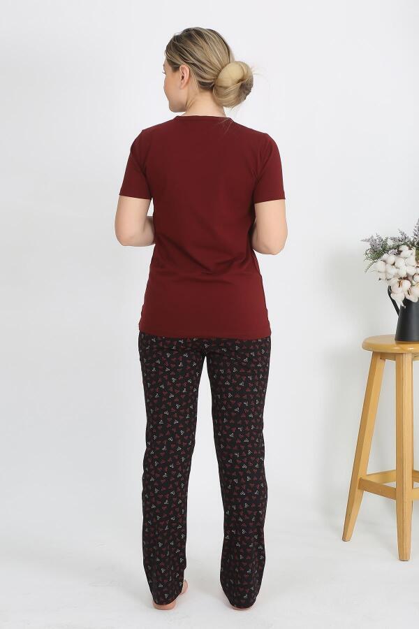 Kadın Kısa Kol Pamuk Penye Pijama Takım Bordo 4214 - 5