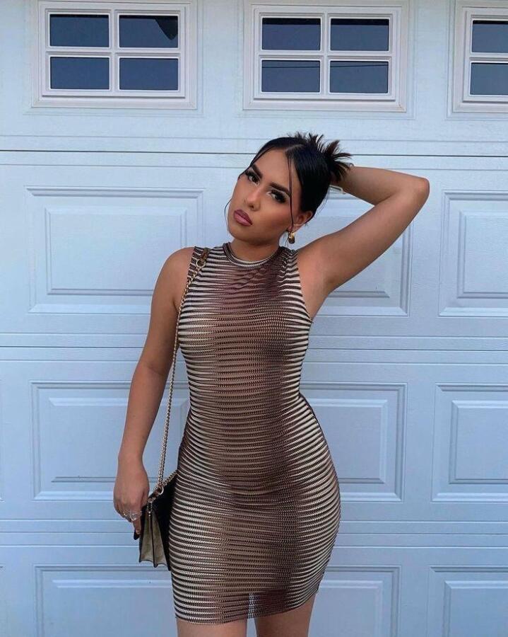 Kadın Kolsuz Desenli Mini Bodycon Dalgıç Elbise - 1