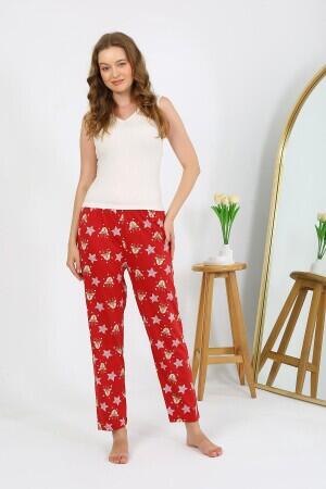 Kadın Penye Desenli Tek Alt Pijama 27530 Bordo - 2