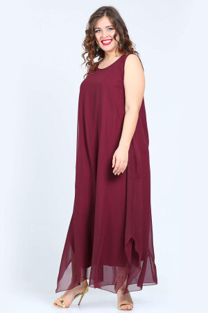 Kadın Rahat Kesim Bordo Şifon Abiye KL3066 - 3