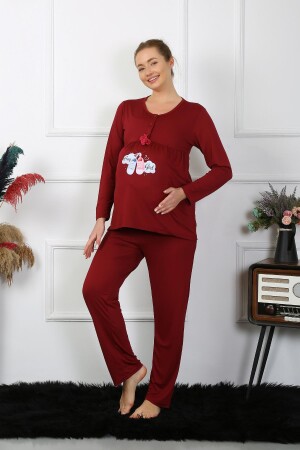 Kadın Uzun Kol Hamile Lohusa Pijama Takımı Bordo 45501 - 3