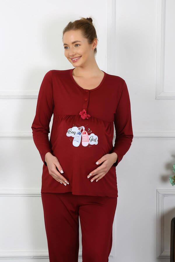 Kadın Uzun Kol Hamile Lohusa Pijama Takımı Bordo 45501 - 4