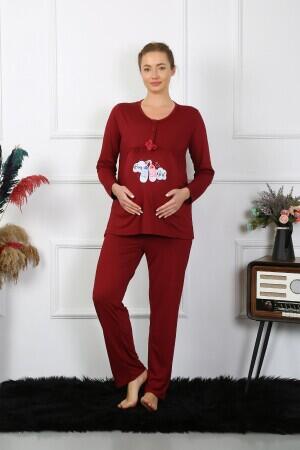 Kadın Uzun Kol Hamile Lohusa Pijama Takımı Bordo 45501 - 5