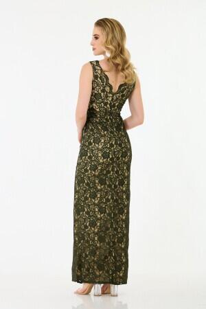 Khaki Lace Wrap Long Evening Dress - 5