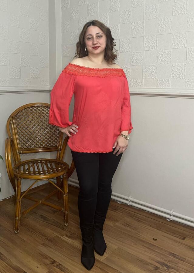 Lace Collar Plus Size Blouse Coral - 1