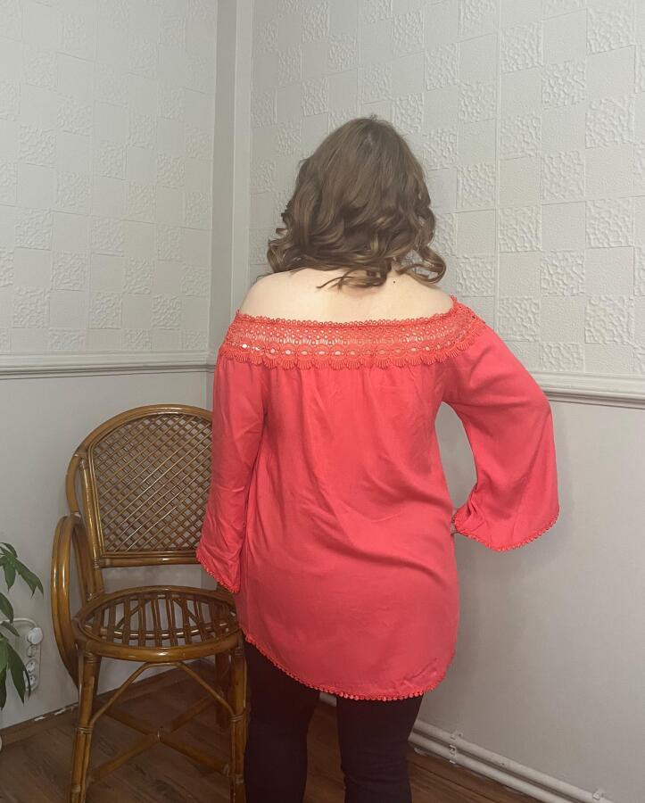 Lace Collar Plus Size Blouse Coral - 3