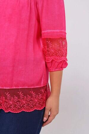 Lace Detail Plus Size Shirt Blouse Fuchsia-Pink - 6