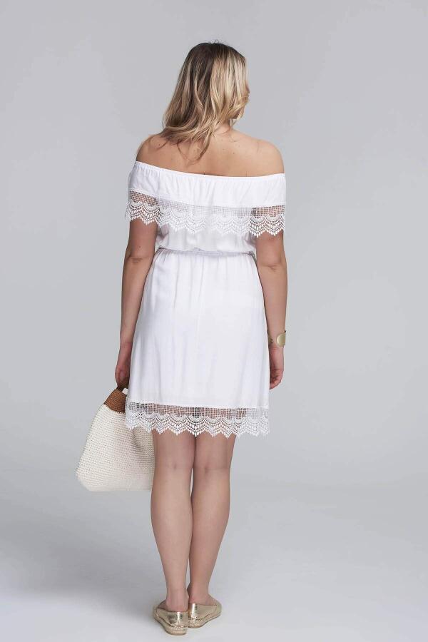 Lace Madonna Neck Short Dress White - 2