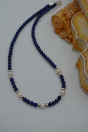 Lapis Lazuli ve İncili Bayan Kolye - 7