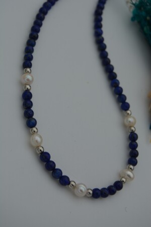 Lapis Lazuli ve İncili Bayan Kolye - 8