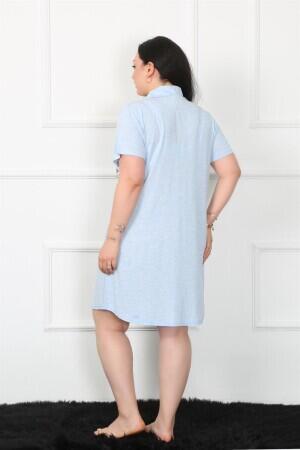 Large Size Combed Cotton Buttoned Blue Tunic Nightgown 1025 - 4