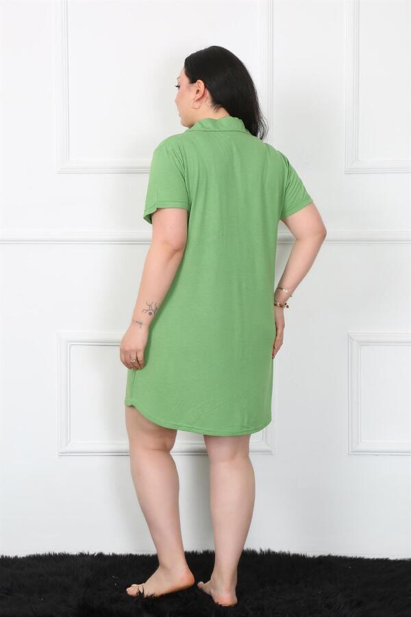 Large Size Combed Cotton Buttoned Green Tunic Nightgown 1025 - 4