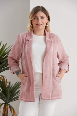 Plus Size Double Breasted Collar Batik Powder Jacket - 6