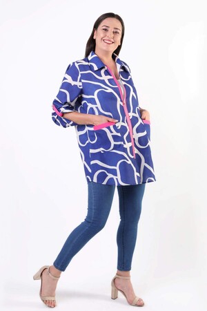 Large Size Patterned Zippered Saks Jacket - 2