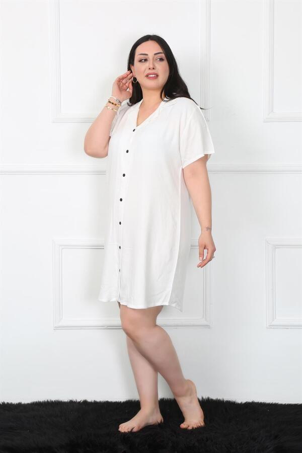 Large Size Woven Buttoned White Tunic Nightgown 1022 - 1