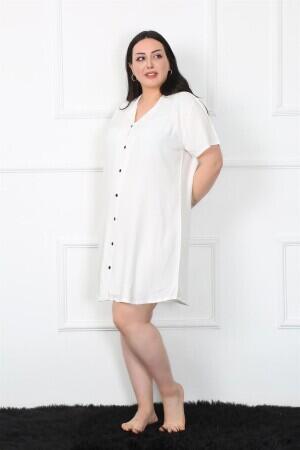 Large Size Woven Buttoned White Tunic Nightgown 1022 - 3