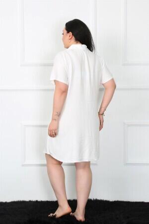 Large Size Woven Buttoned White Tunic Nightgown 1022 - 4