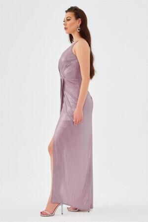 Lavender Lacquered Chiffon Double Breasted Slit Evening Dress - 3