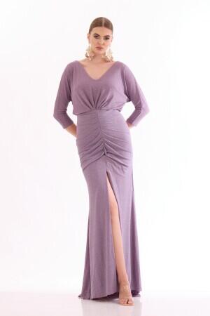 Lavender Glitter Slit Long Evening Dress - 1