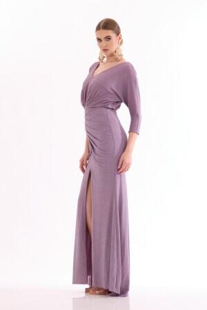 Lavender Glitter Slit Long Evening Dress - 3