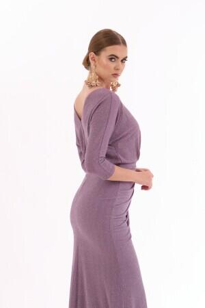 Lavender Glitter Slit Long Evening Dress - 4