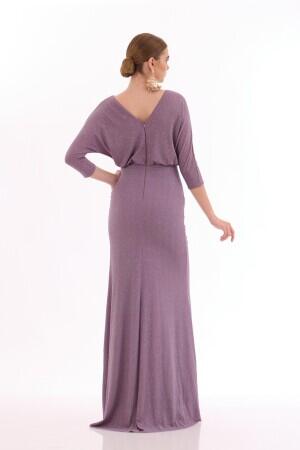 Lavender Glitter Slit Long Evening Dress - 5