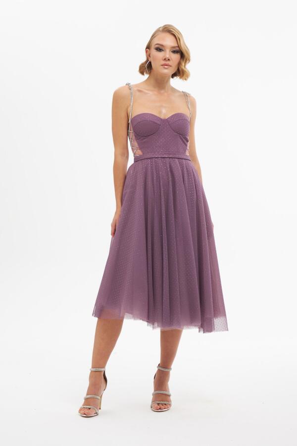 Lavender Tulle Stoned Princess Prom Dress - 1