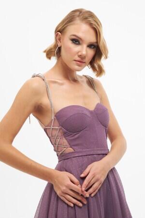 Lavender Tulle Stoned Princess Prom Dress - 2