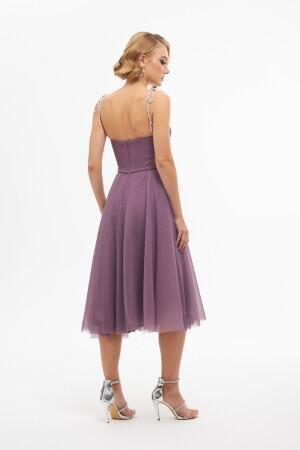 Lavender Tulle Stoned Princess Prom Dress - 4