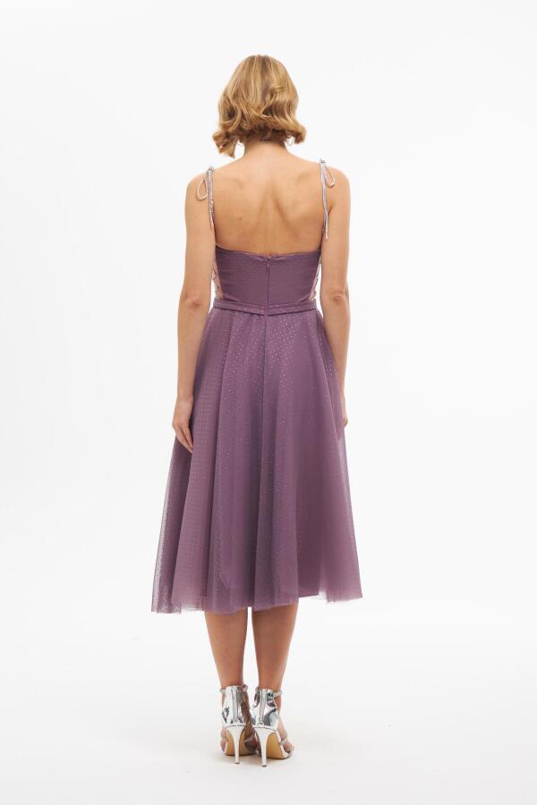 Lavender Tulle Stoned Princess Prom Dress - 5