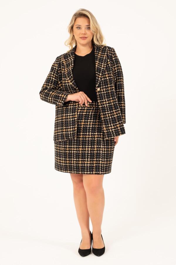 Lined Tweed Double Breasted Blazer Jacket - 4