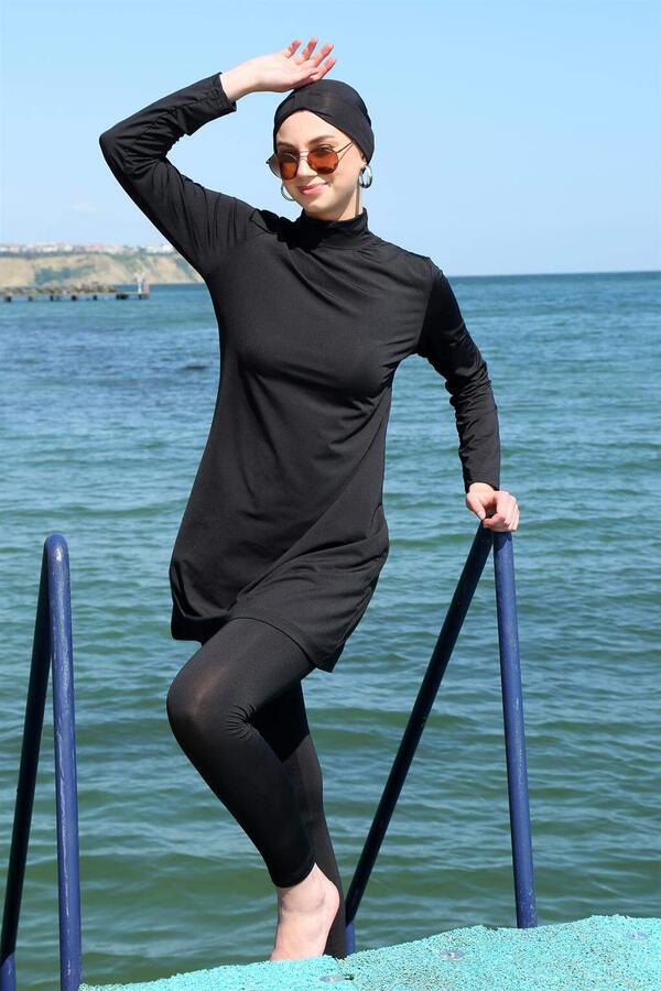 Long Sleeve Lycra Black Hijab Swimsuit 31055 - 3