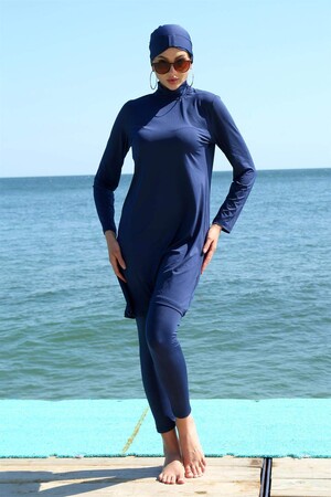 Long Sleeve Lycra Navy Blue Hijab Swimsuit 31055 - 2