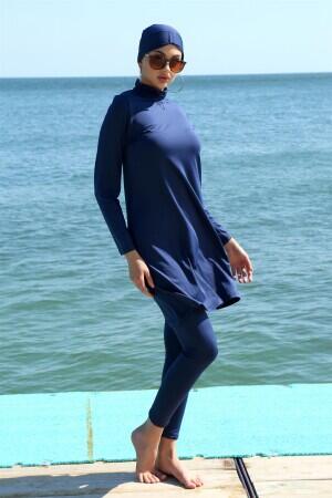 Long Sleeve Lycra Navy Blue Hijab Swimsuit 31055 - 3