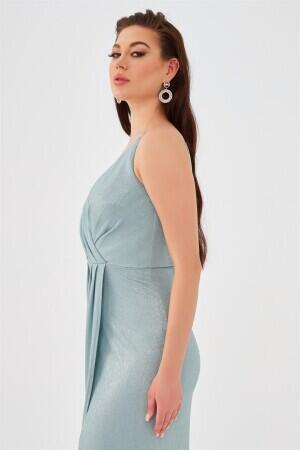 Mint Lacquered Chiffon Double Breasted Slit Evening Dress - 3