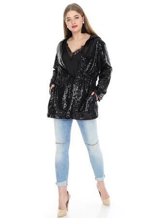 Large Size Hooded Sequin Jacket KL821 - 3